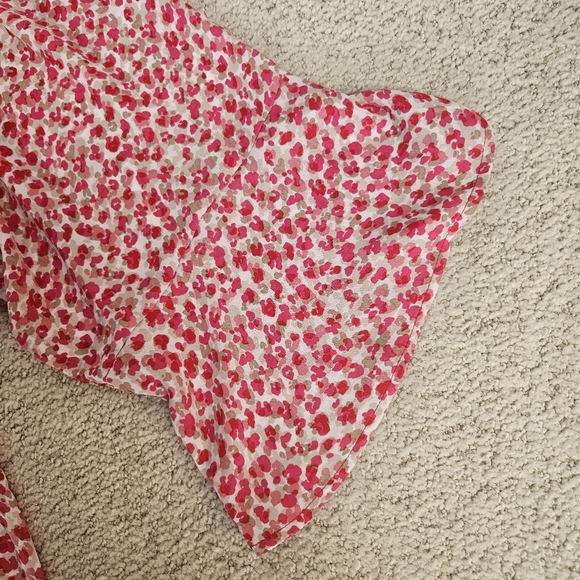 Catherines Blouse Lightweight Pink Leopard Lace Up 3/4 Sleeve Ruffle Womens 4x - Picture 3 of 8